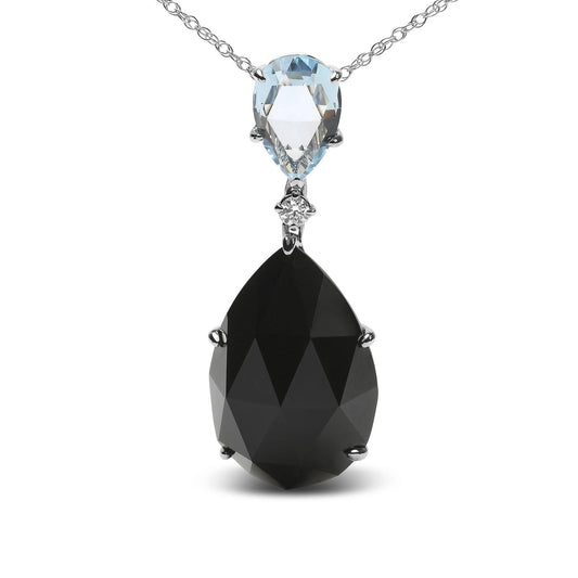 18K White Gold Diamond Accent and Pear Cut Sky Blue Topaz and Pear Cut Black Onyx Dangle Drop 18" Pendant Necklace (G-H Color, SI1-SI2 Clarity)-1