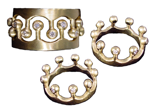 Crown Ring- CR1-18K Gold with Diamonds: Mixed Gold Colors Available-10
