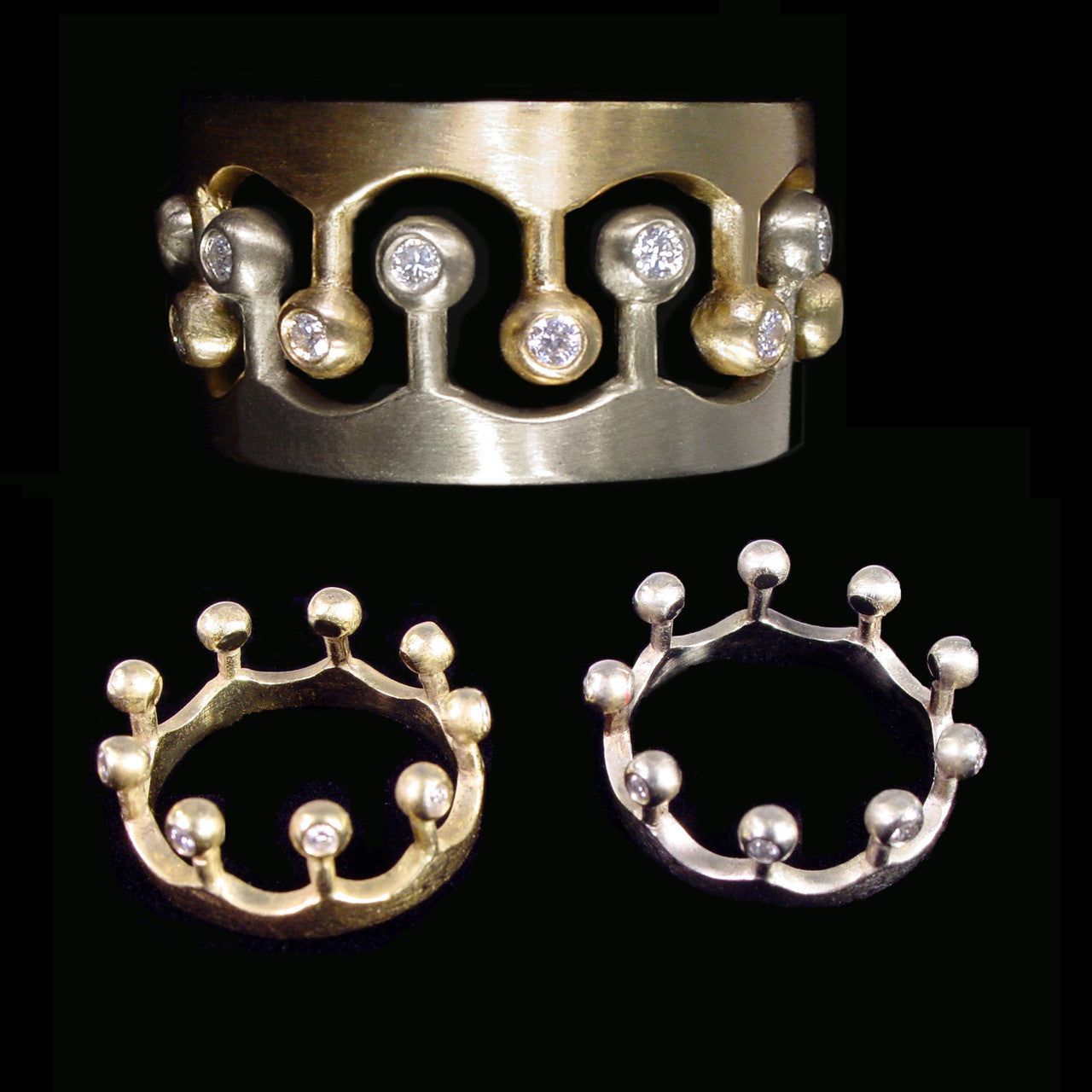 Crown Ring- CR1-14K Gold & Diamonds. Mixed Gold Color Combinations Available-9