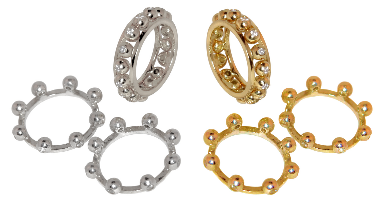 Crown Stacking Ring- Larger of 2 Narrow Versions-18K Gold & Diamonds-9