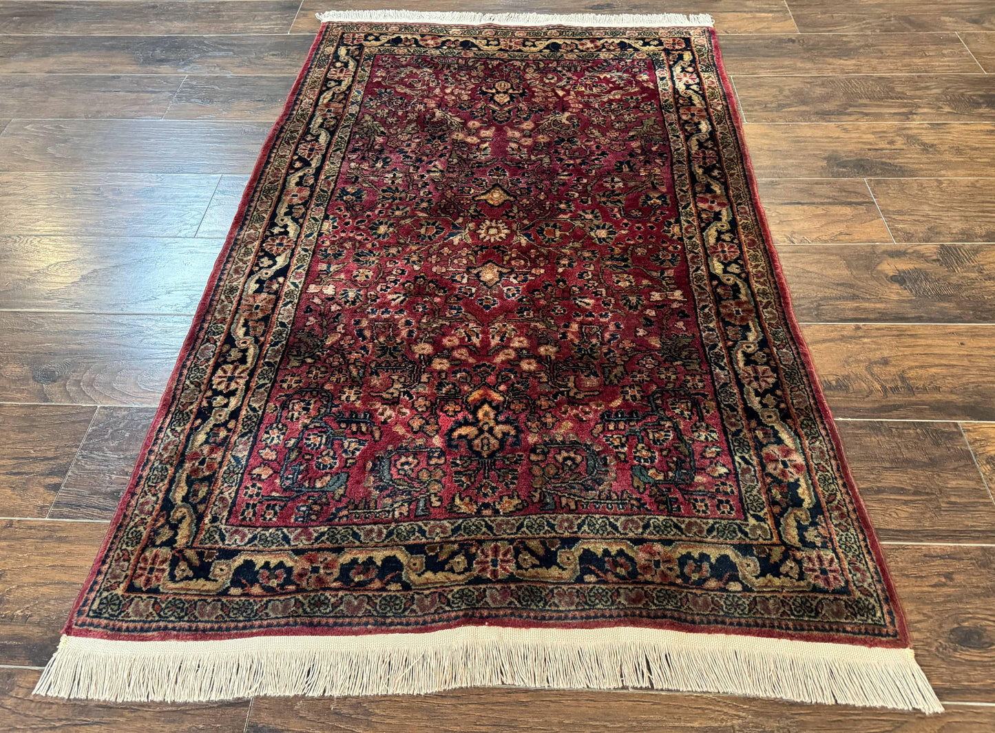 Persian Sarouk Rug 3x5, Antique Persian Carpet-0
