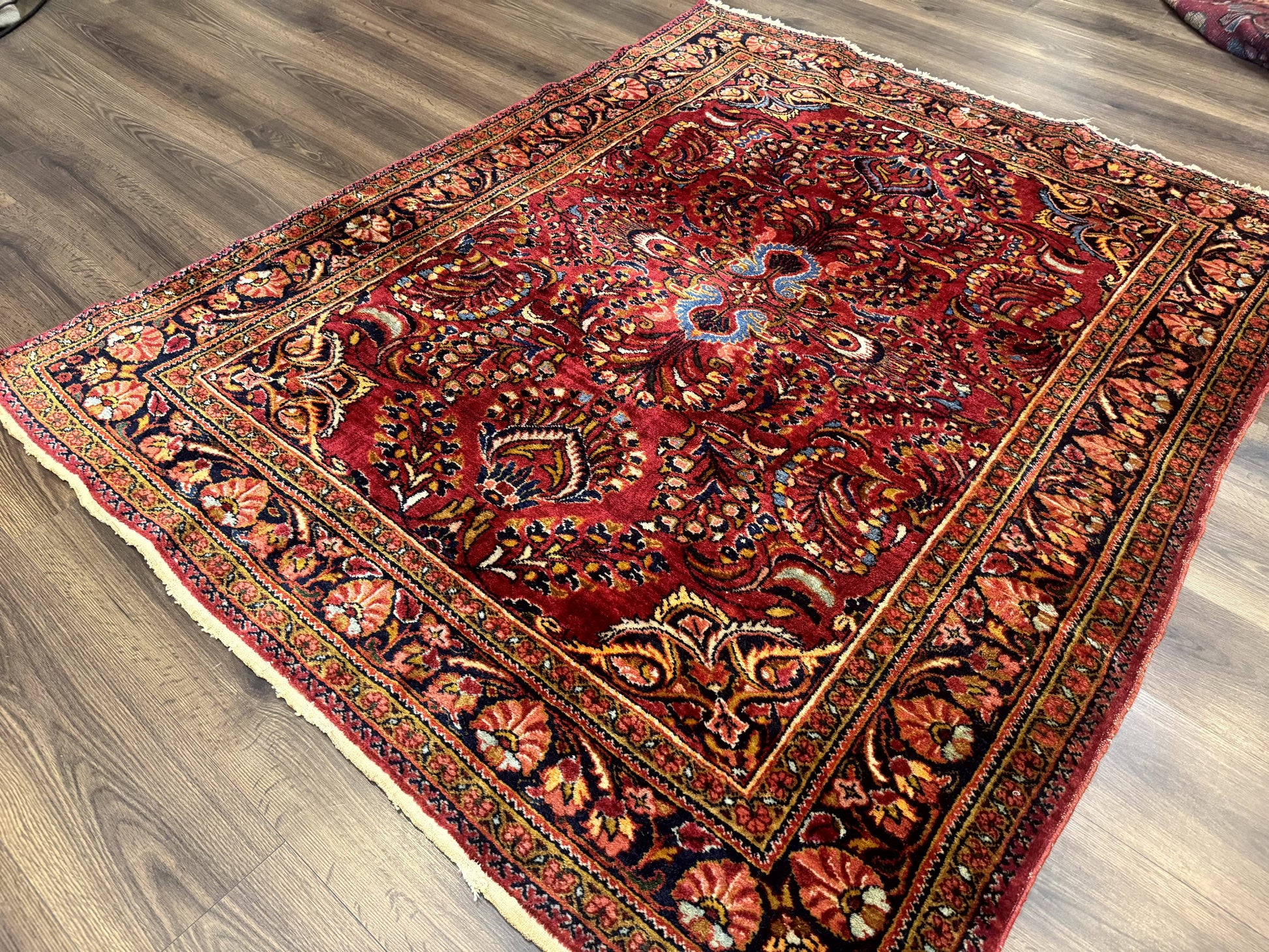 Persian Lilihan Rug 5x6, Red, Floral, Antique Persian Carpet-1