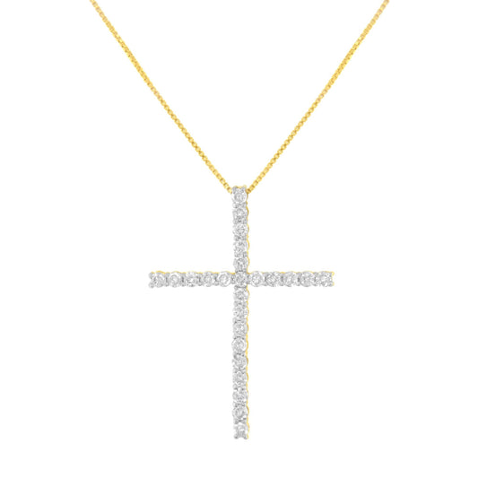 .925 Sterling Silver 2.0 Cttw Round Shape Diamond 1-1/4" Cross Pendant with Box Chain Necklace (I-J Color, I1-I2 Clarity) - 18"