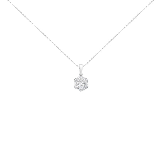 14K White Gold 1 cttw Brilliant Round-Cut Diamond 7 Stone Flower 18" Pendant Necklace (F-G Color, VS1-VS2 Clarity)