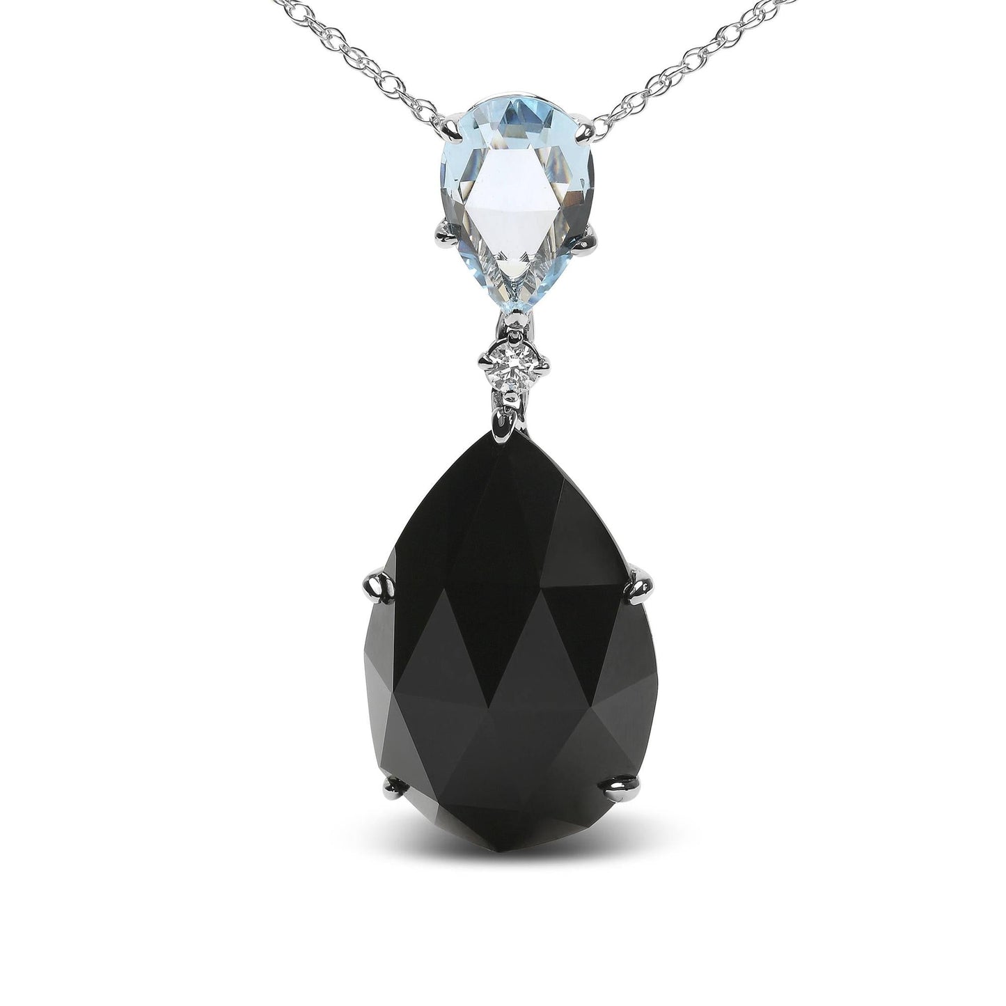 18K White Gold Diamond Accent and Pear Cut Sky Blue Topaz and Pear Cut Black Onyx Dangle Drop 18" Pendant Necklace (G-H Color, SI1-SI2 Clarity)-1