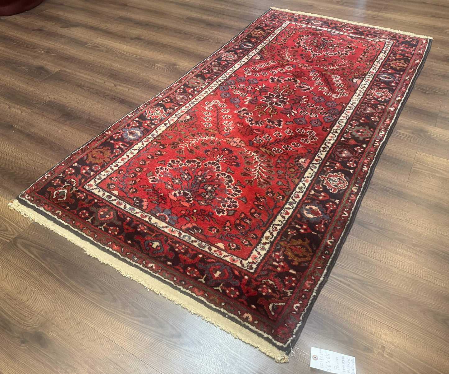 Red Persian Rug 2.6 x 6.8, Floral, Antique Per'sian Carpet, Persian Malayer Rug, Hamadan Rug-1