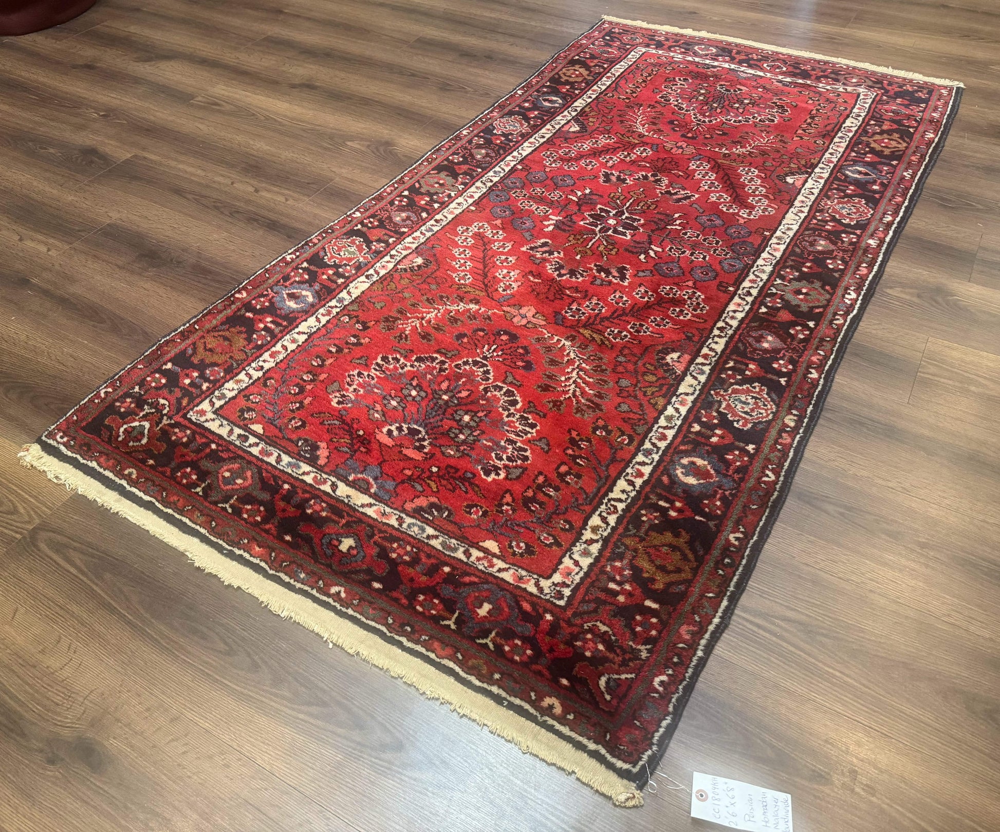 Red Persian Rug 2.6 x 6.8, Floral, Antique Per'sian Carpet, Persian Malayer Rug, Hamadan Rug-1