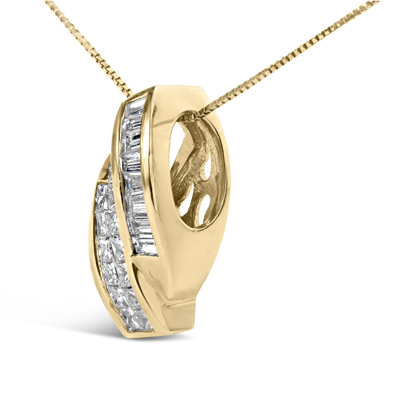 14k Yellow Gold 1 1/3 Cttw Princess and Baguette-cut Diamond Double Curved Pendant Necklace (H-I Color ,VS1-VS2 Clarity) - NO CHAIN INCLUDED