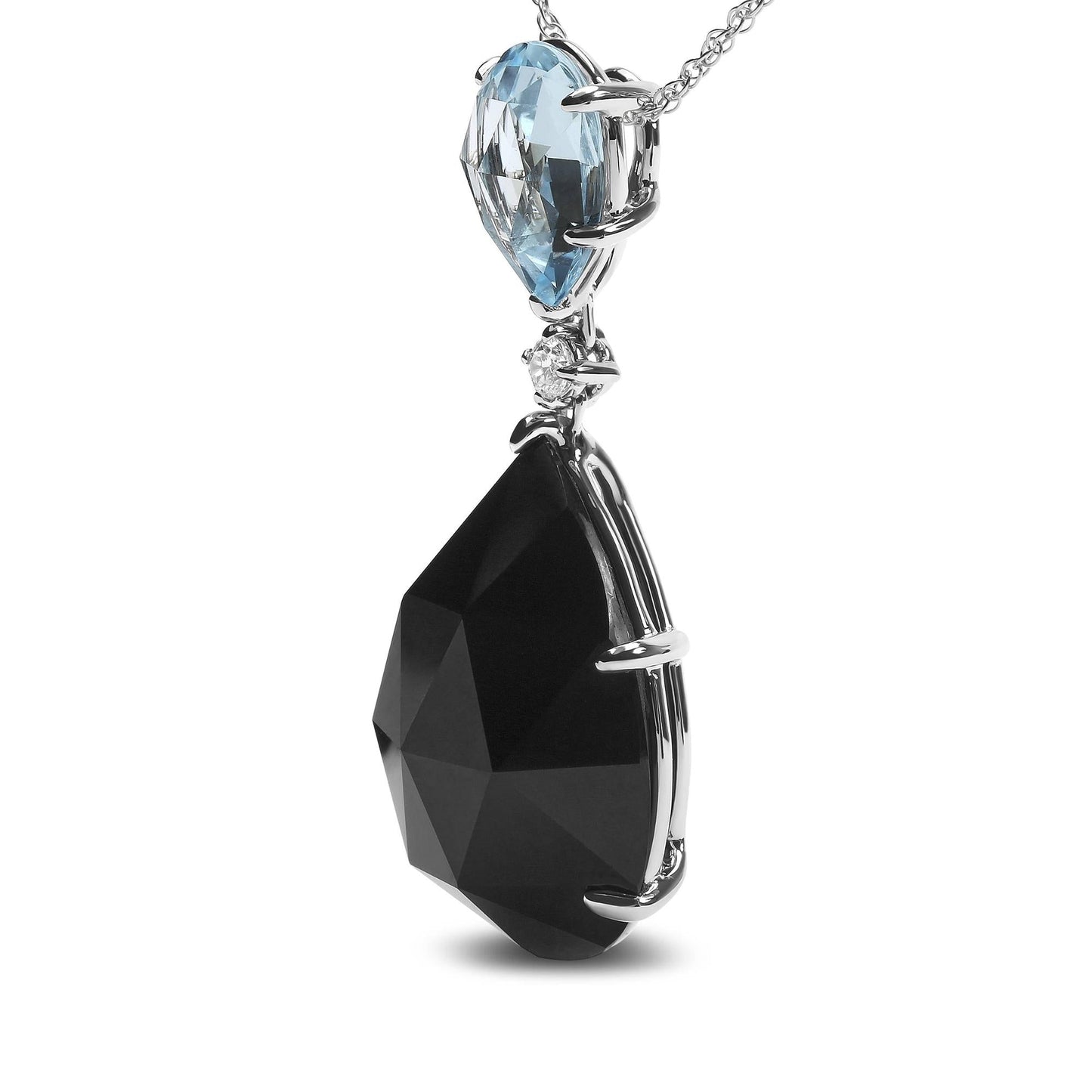 18K White Gold Diamond Accent and Pear Cut Sky Blue Topaz and Pear Cut Black Onyx Dangle Drop 18" Pendant Necklace (G-H Color, SI1-SI2 Clarity)-2