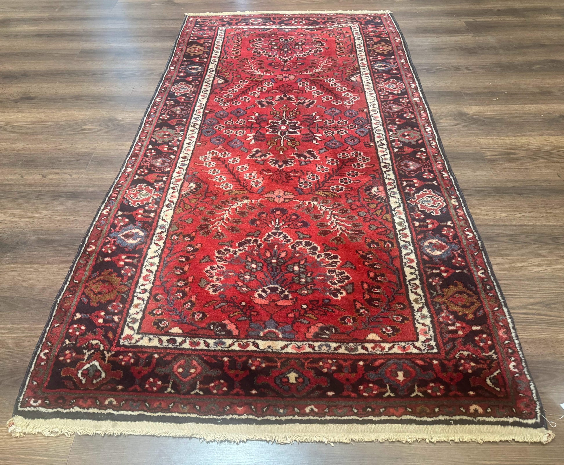 Red Persian Rug 2.6 x 6.8, Floral, Antique Per'sian Carpet, Persian Malayer Rug, Hamadan Rug-0