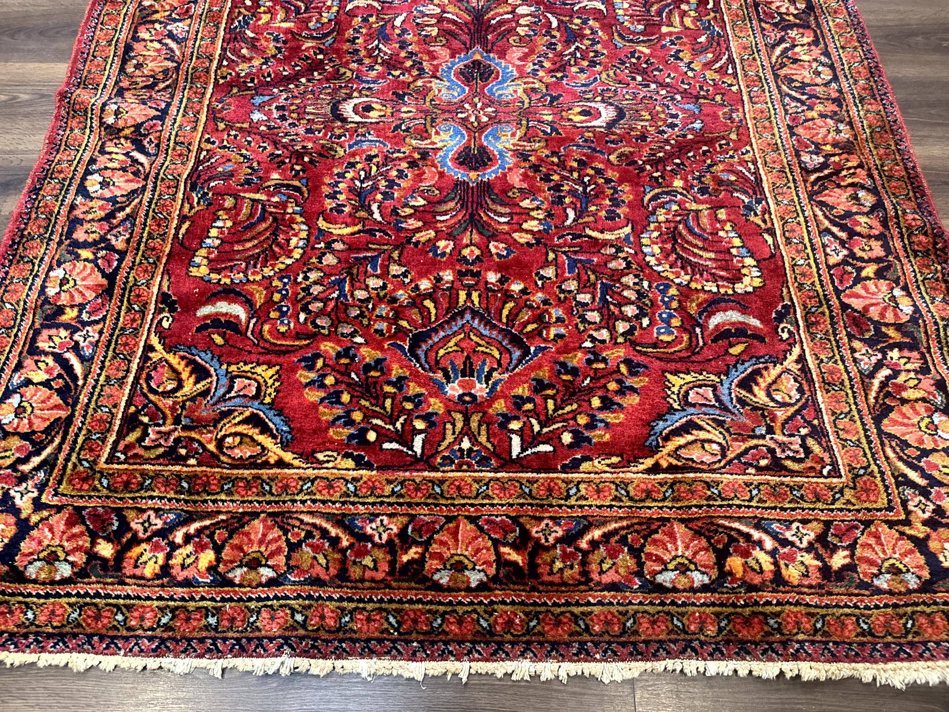 Persian Lilihan Rug 5x6, Red, Floral, Antique Persian Carpet-4
