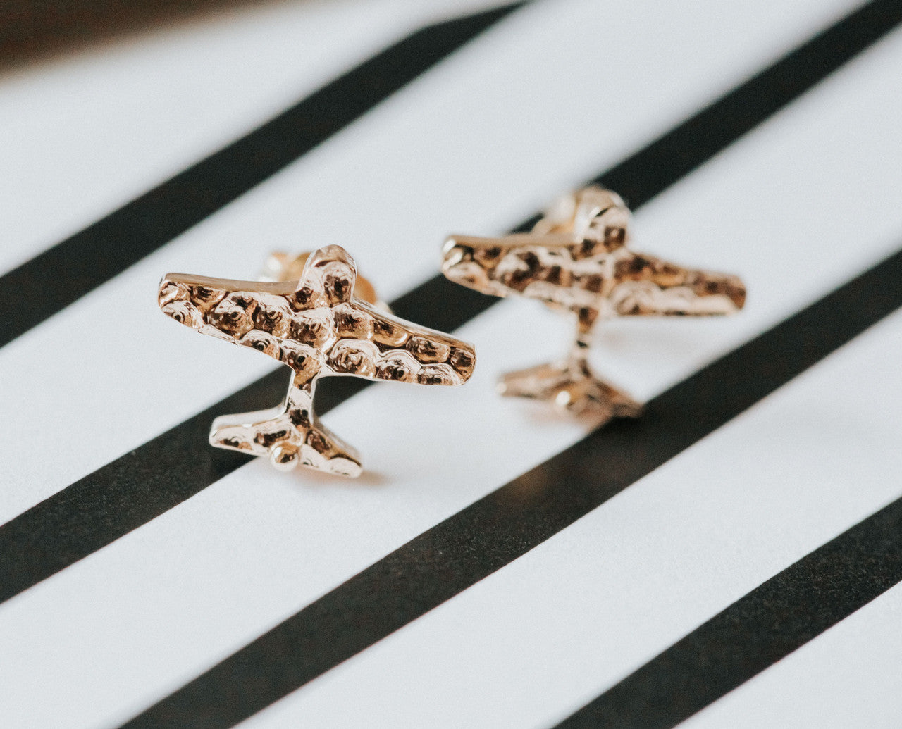 Custom Design: Airplane Stud Earrings- 18K Gold: 12mm-5