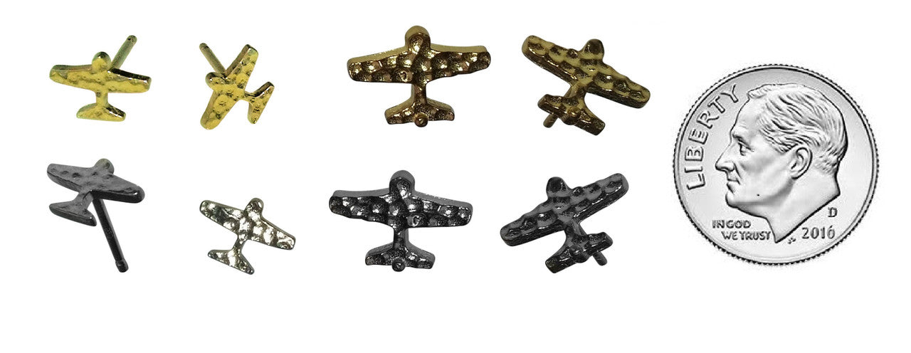 Custom Design: Airplane Stud Earrings- 18K Gold: 12mm-8