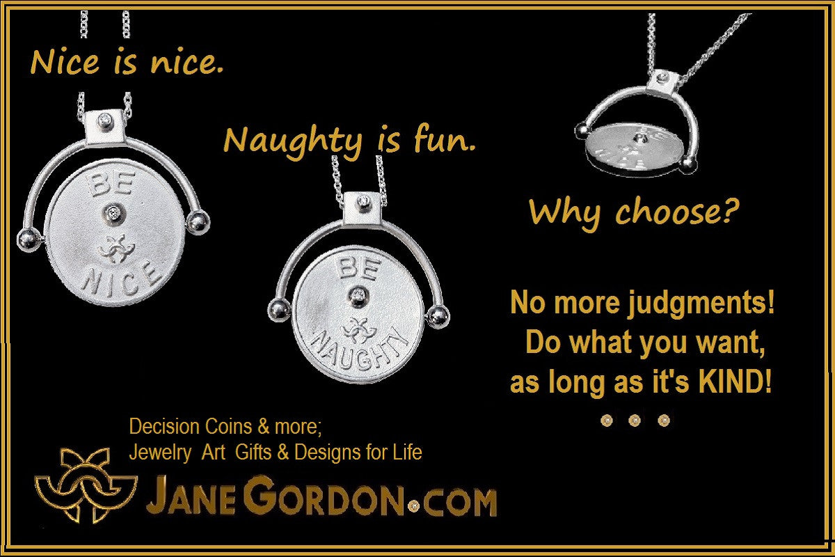 Decision Coin Necklace  "Be Naughty / Be Nice" Sterling Silver with Diamonds-0