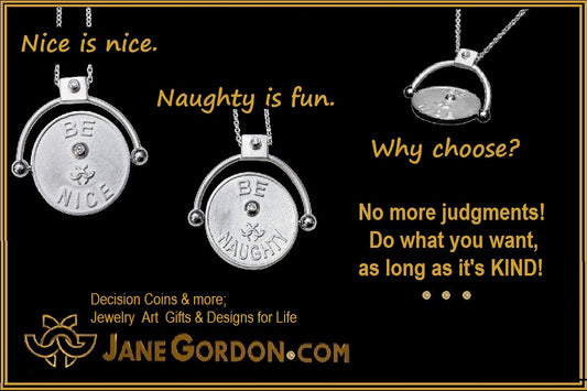 Decision Coin Necklace  "Be Naughty / Be Nice" Sterling Silver with Diamonds-0