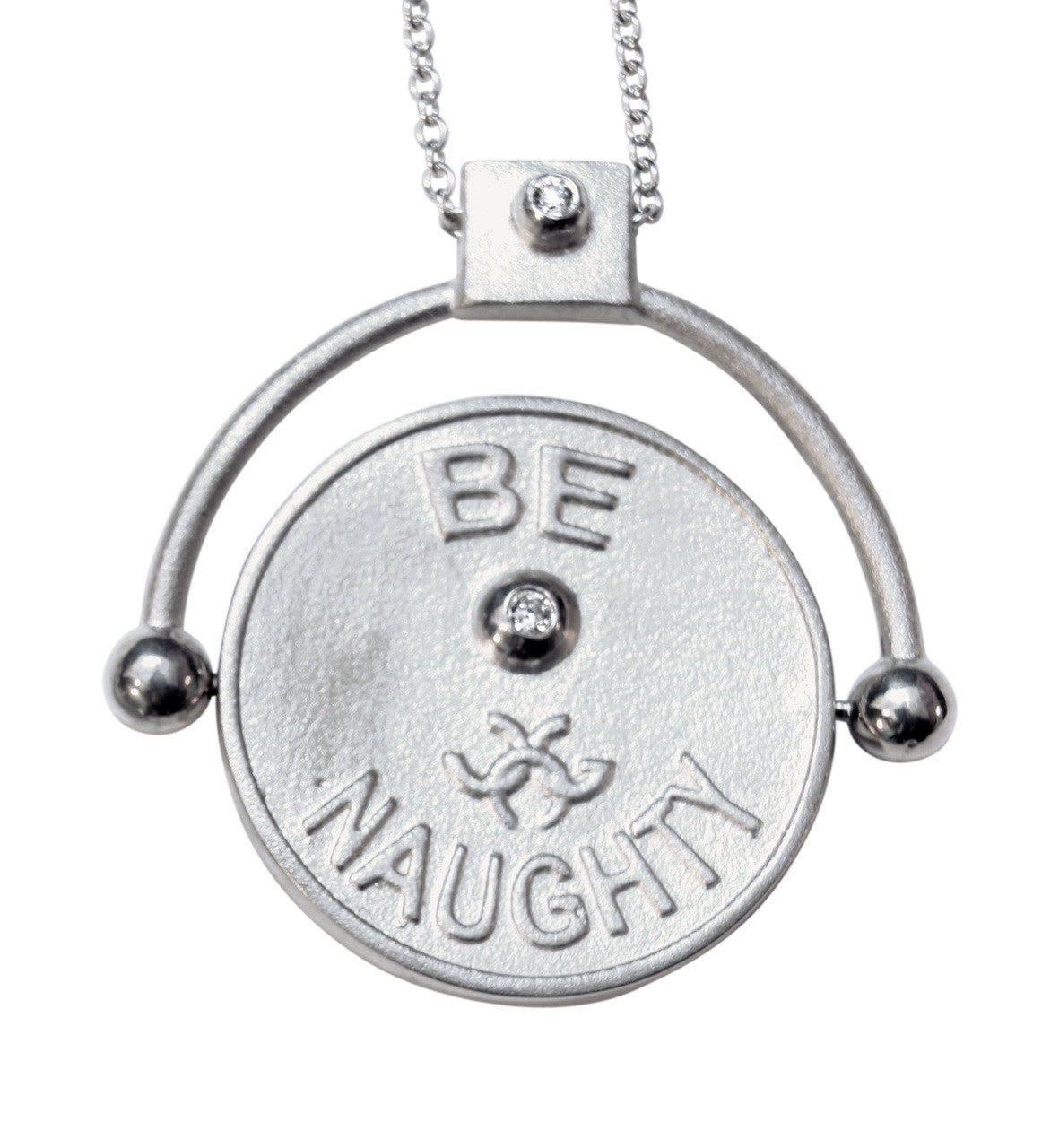 Decision Coin Necklace  "Be Naughty / Be Nice" Sterling Silver with Diamonds-4