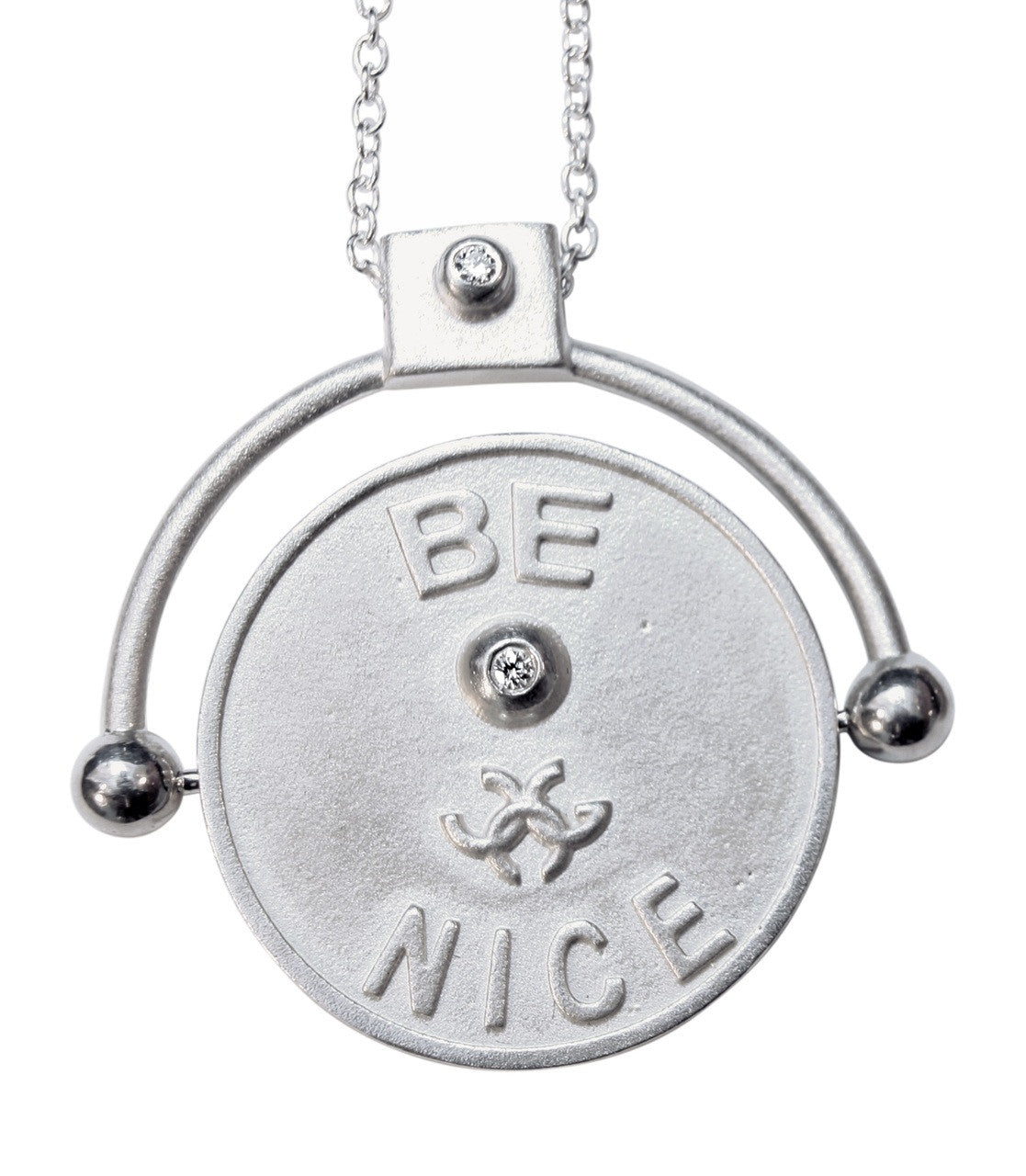 Decision Coin Necklace  "Be Naughty / Be Nice" Sterling Silver with Diamonds