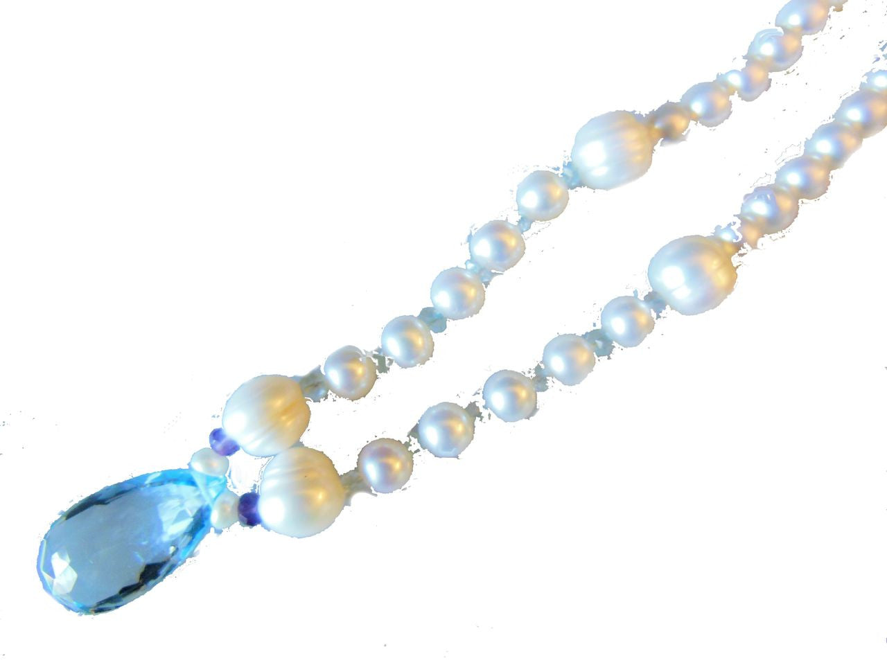 Sky Blue Topaz Briolette on Chinese Freshwater Pearl Necklace-4