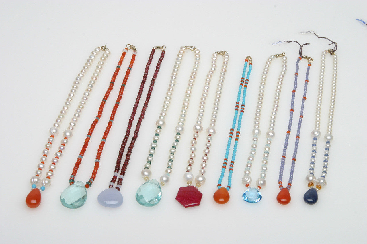 Sky Blue Topaz Briolette on Chinese Freshwater Pearl Necklace-7