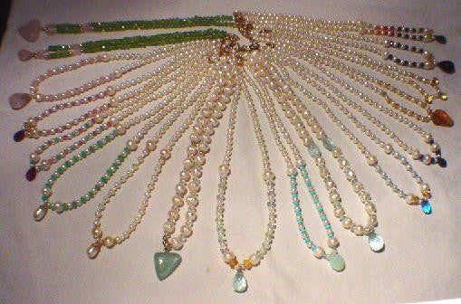 Sky Blue Topaz Briolette on Chinese Freshwater Pearl Necklace-9