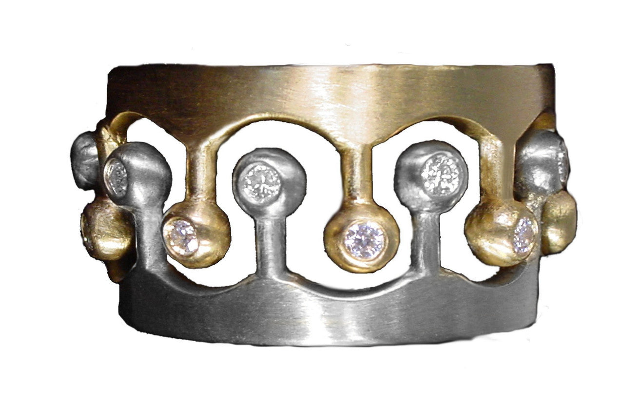 Crown Ring- CR1-18K Gold with Diamonds: Mixed Gold Colors Available-4