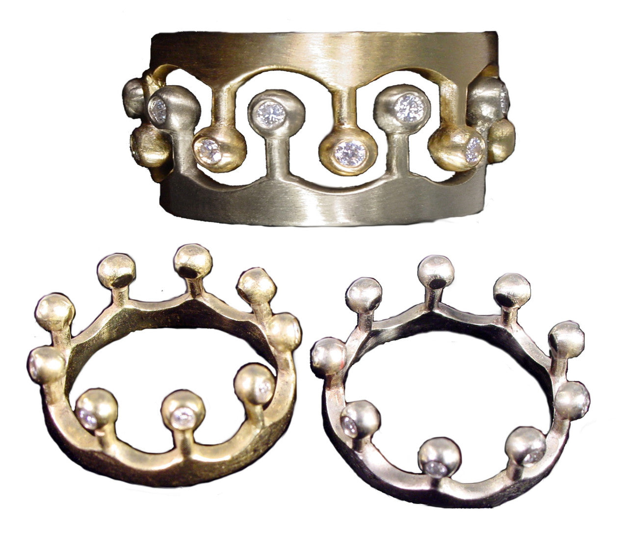 Crown Ring- CR1-14K Gold & Diamonds. Mixed Gold Color Combinations Available-7