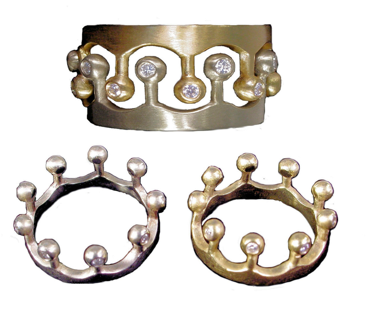 Crown Ring- CR1-18K Gold with Diamonds: Mixed Gold Colors Available-2