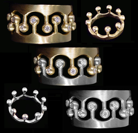Crown Ring- CR1-18K Gold with Diamonds: Mixed Gold Colors Available-0