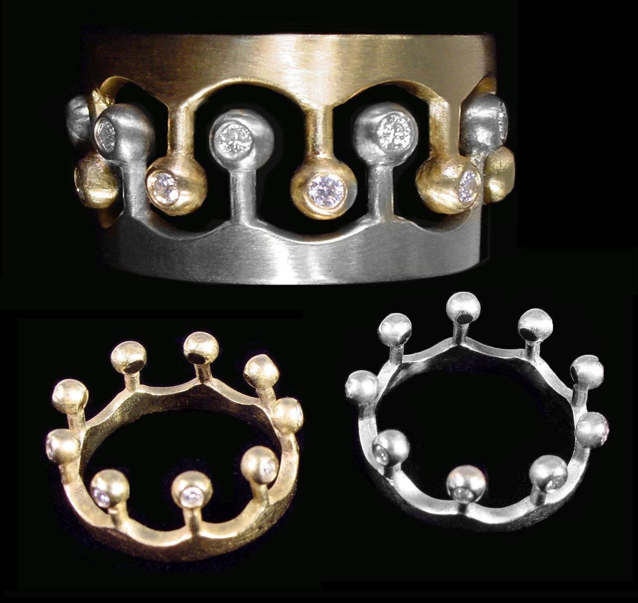 Crown Ring- CR1-14K Gold & Diamonds. Mixed Gold Color Combinations Available-6