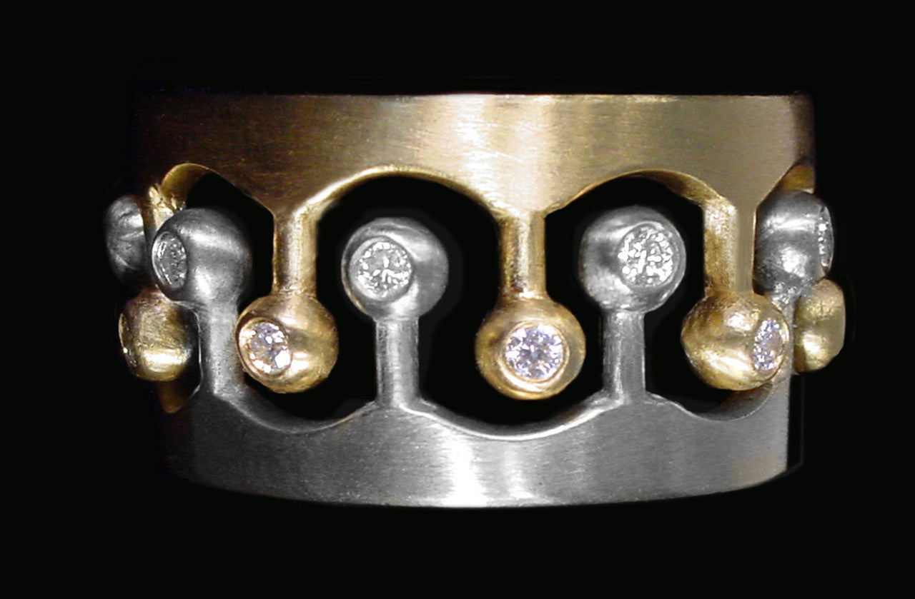 Crown Ring- CR1-18K Gold with Diamonds: Mixed Gold Colors Available-6