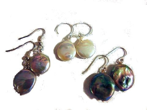 Coin Pearl Drop Earrings-Black with Rainbow Overtones
