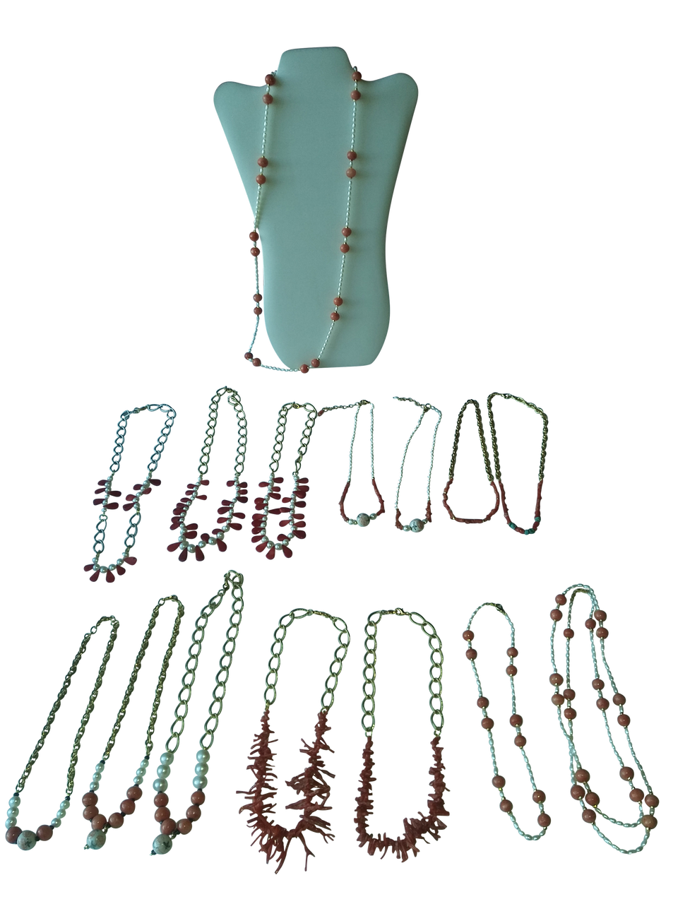 Natural Spiky Tube Coral Necklaces on Bold Gold Chain, 18K Gold Plate-8