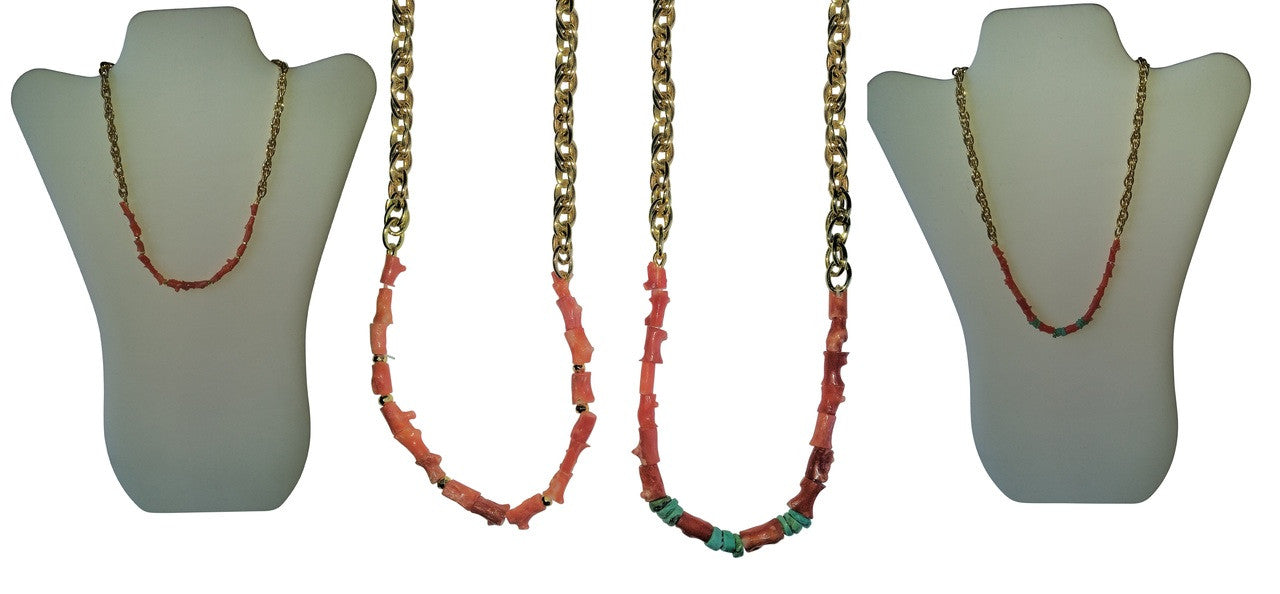 Natural Spiky Tube Coral Necklaces on Bold Gold Chain, 18K Gold Plate-9