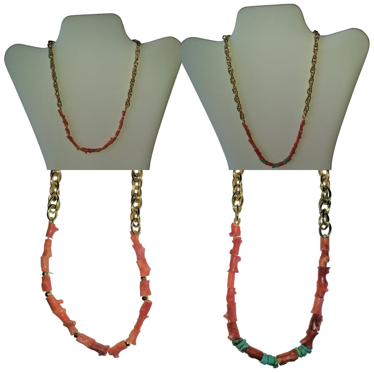 Natural Spiky Tube Coral Necklaces on Bold Gold Chain, 18K Gold Plate