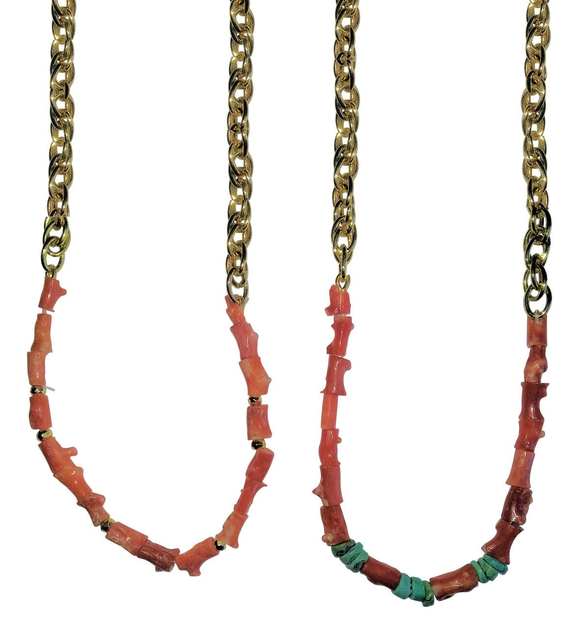Natural Spiky Tube Coral Necklaces on Bold Gold Chain, 18K Gold Plate-0