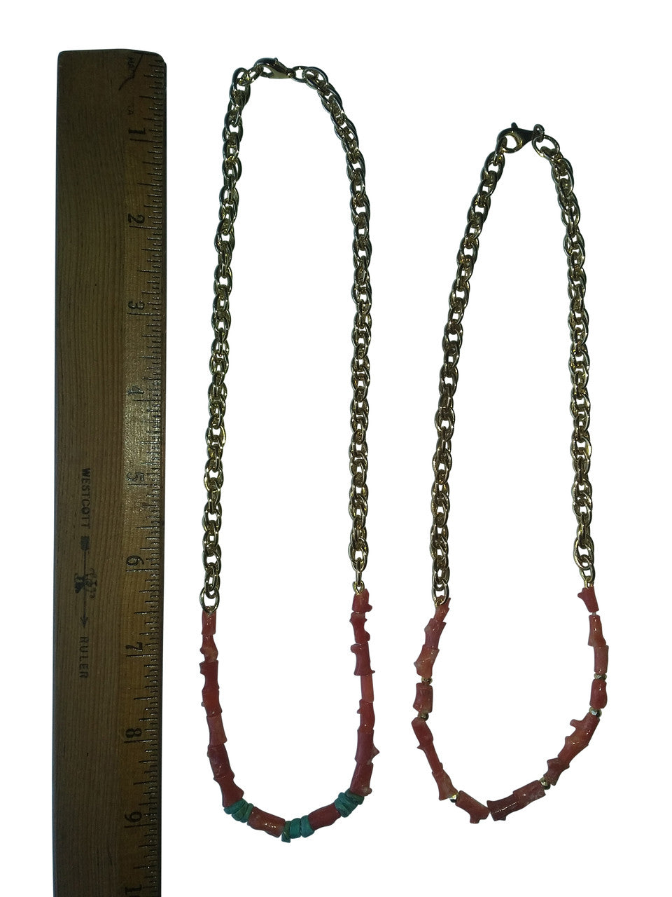 Natural Spiky Tube Coral Necklaces on Bold Gold Chain, 18K Gold Plate