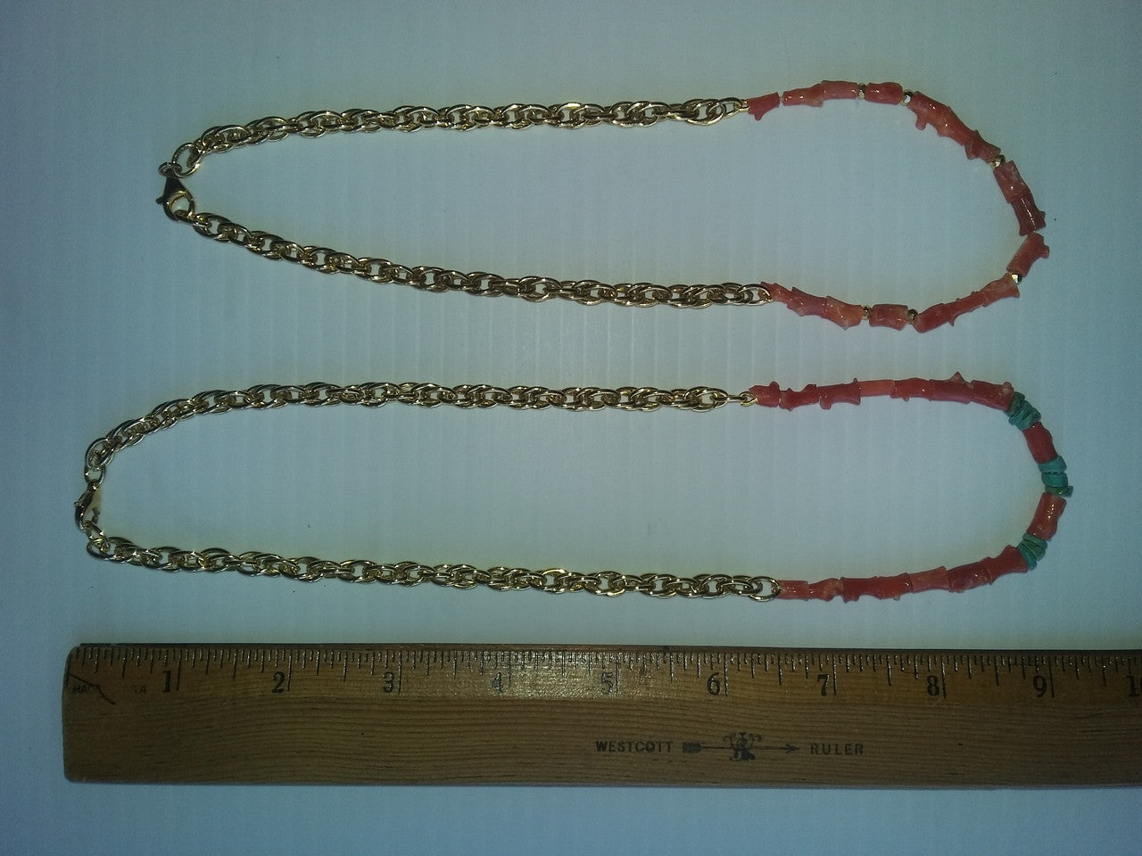 Natural Spiky Tube Coral Necklaces on Bold Gold Chain, 18K Gold Plate