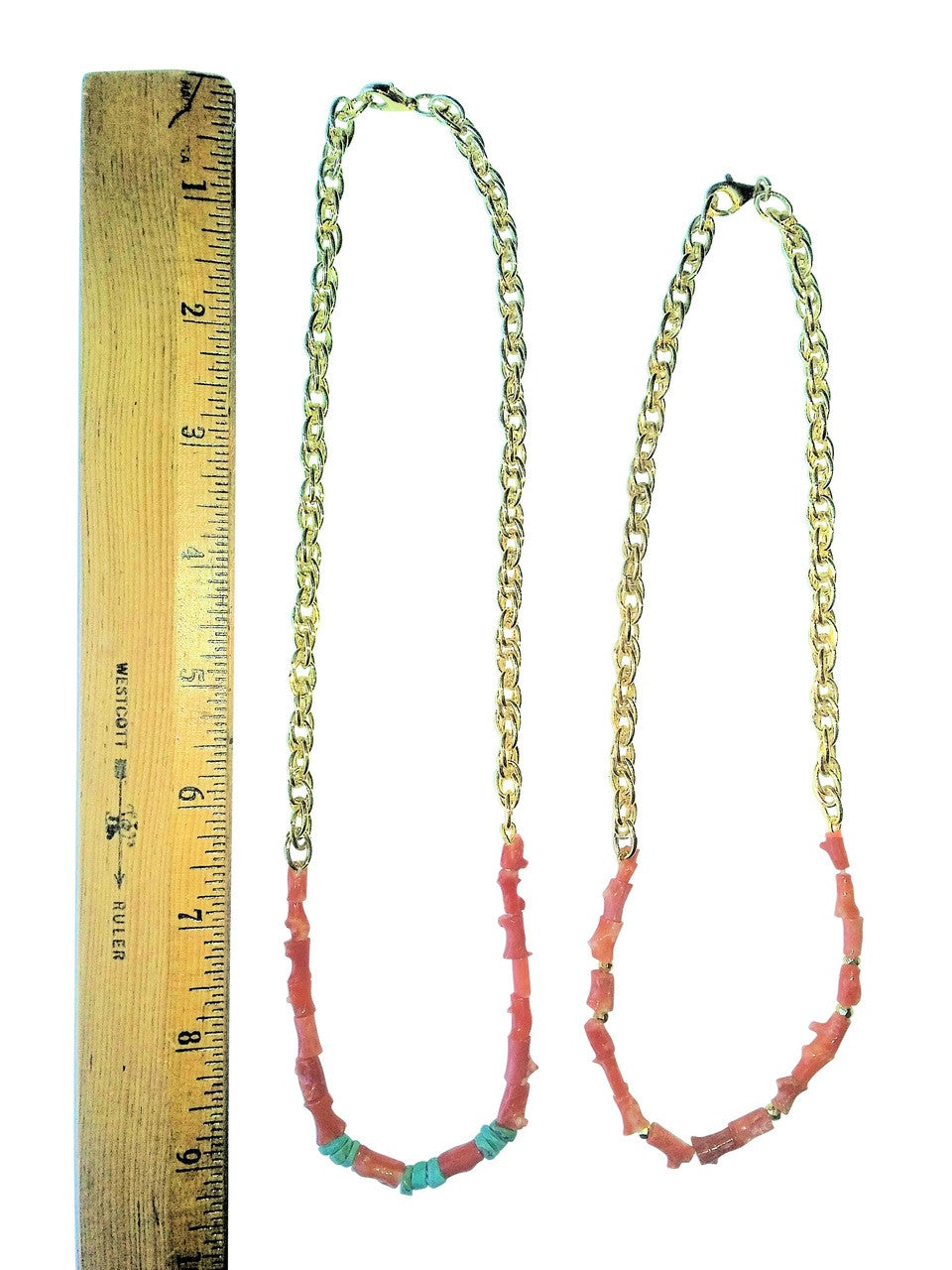 Natural Spiky Tube Coral Necklaces on Bold Gold Chain, 18K Gold Plate-1