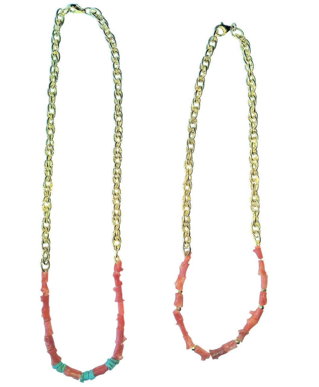 Natural Spiky Tube Coral Necklaces on Bold Gold Chain, 18K Gold Plate-3