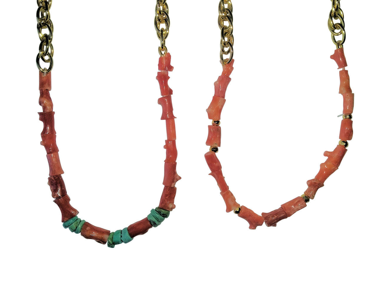 Natural Spiky Tube Coral Necklaces on Bold Gold Chain, 18K Gold Plate-5