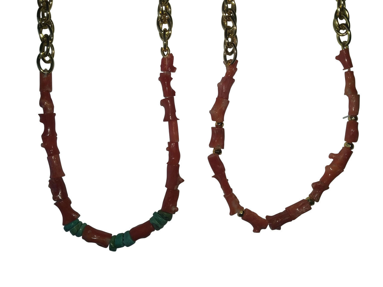 Natural Spiky Tube Coral Necklaces on Bold Gold Chain, 18K Gold Plate-10