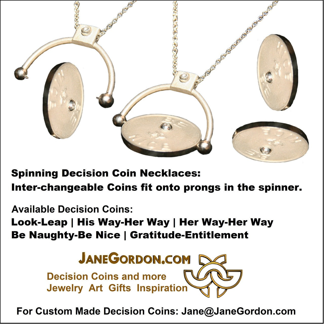 Decision Coin Necklace  "Be Naughty / Be Nice" Sterling Silver with Diamonds-6