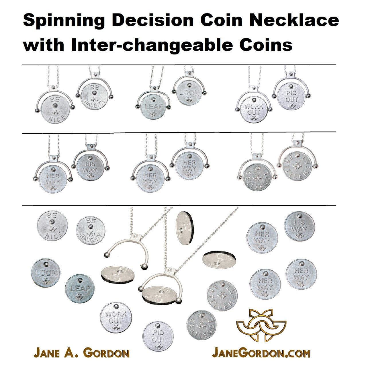 Decision Coin Necklace  "Be Naughty / Be Nice" Sterling Silver with Diamonds