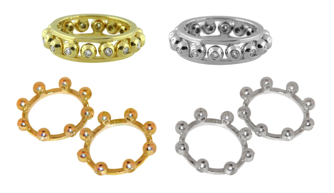 Crown Stacking Ring- Larger of 2 Narrow Versions-18K Gold & Diamonds