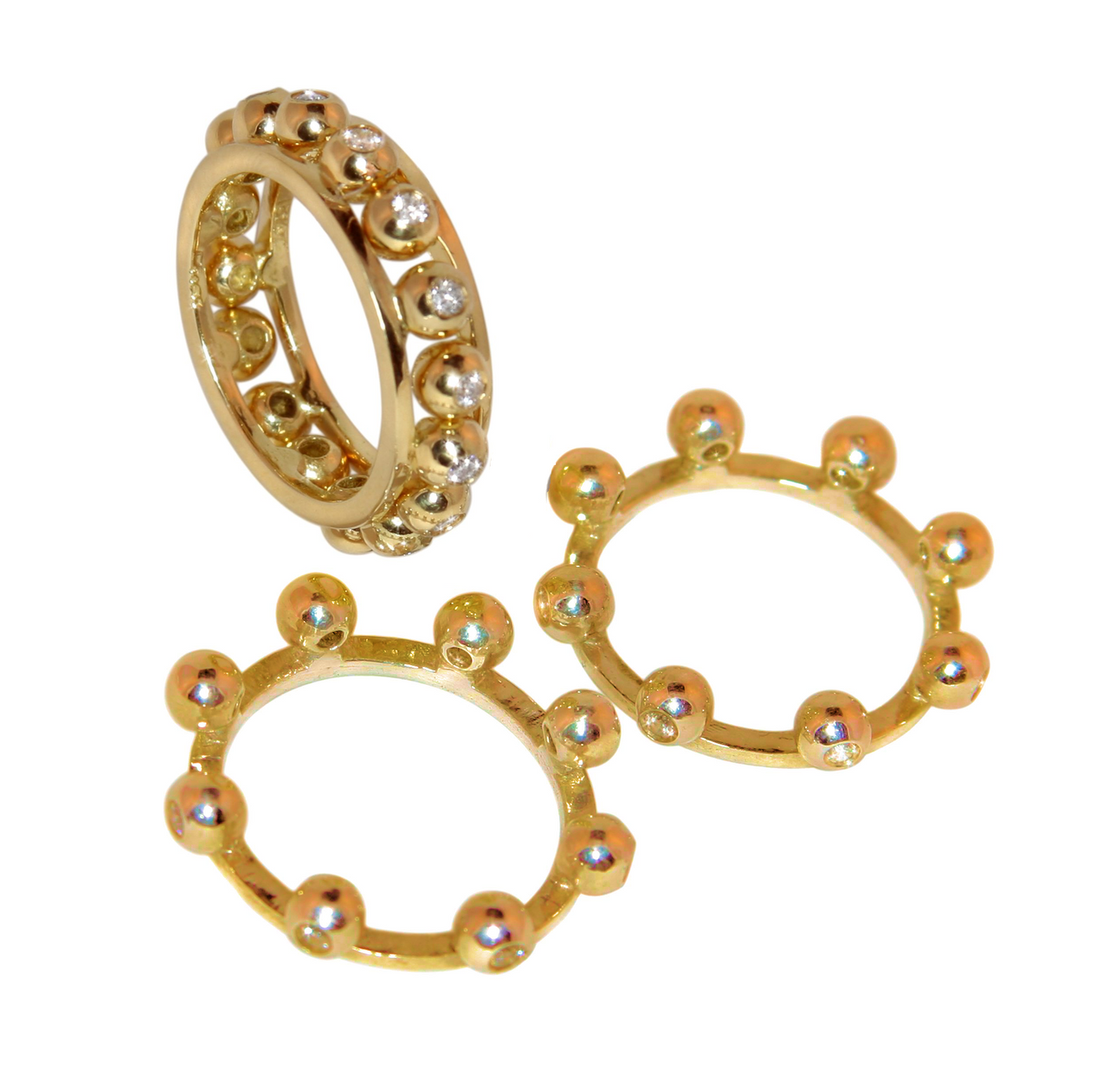 Crown Stacking Ring- Larger of 2 Narrow Versions-18K Gold & Diamonds