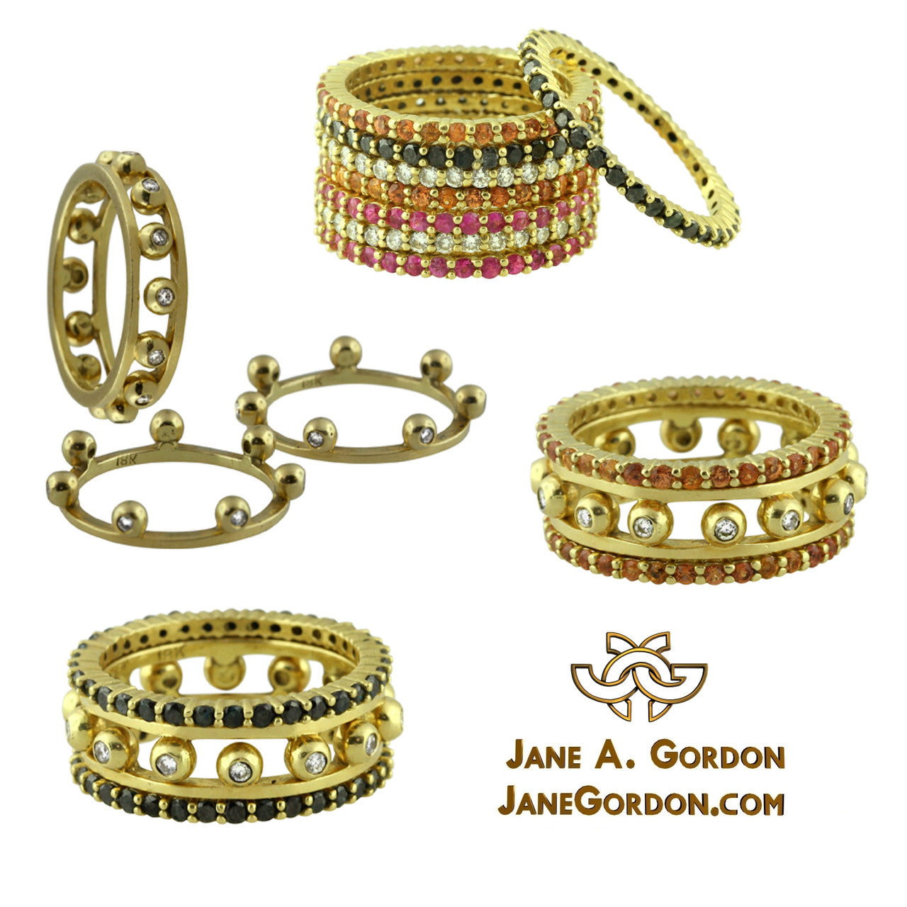 Crown Stacking Ring- Larger of 2 Narrow Versions-18K Gold & Diamonds