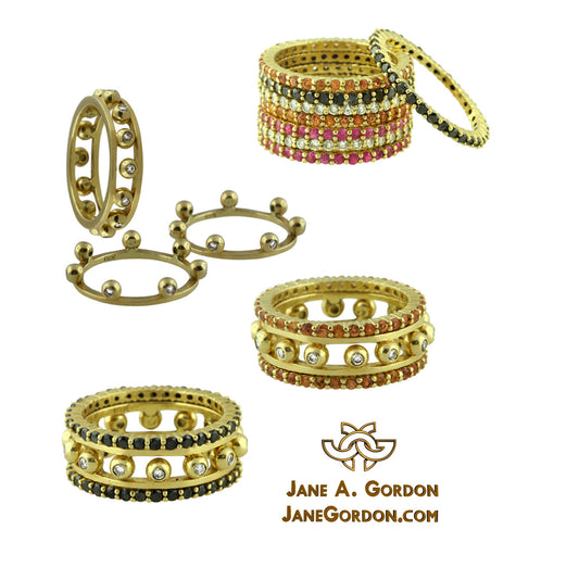 Crown Stacking Ring- Larger of 2 Narrow Versions-18K Gold & Diamonds