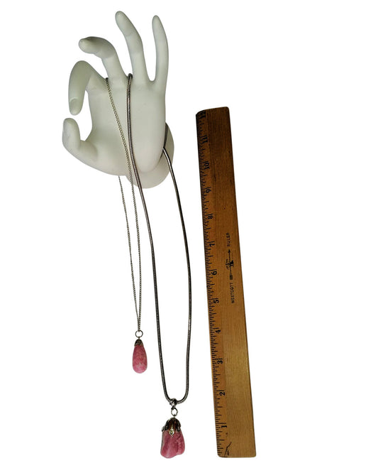 Peach Colored Agate Stone Pendant, small, on delicate 18" silver metal snake chain.