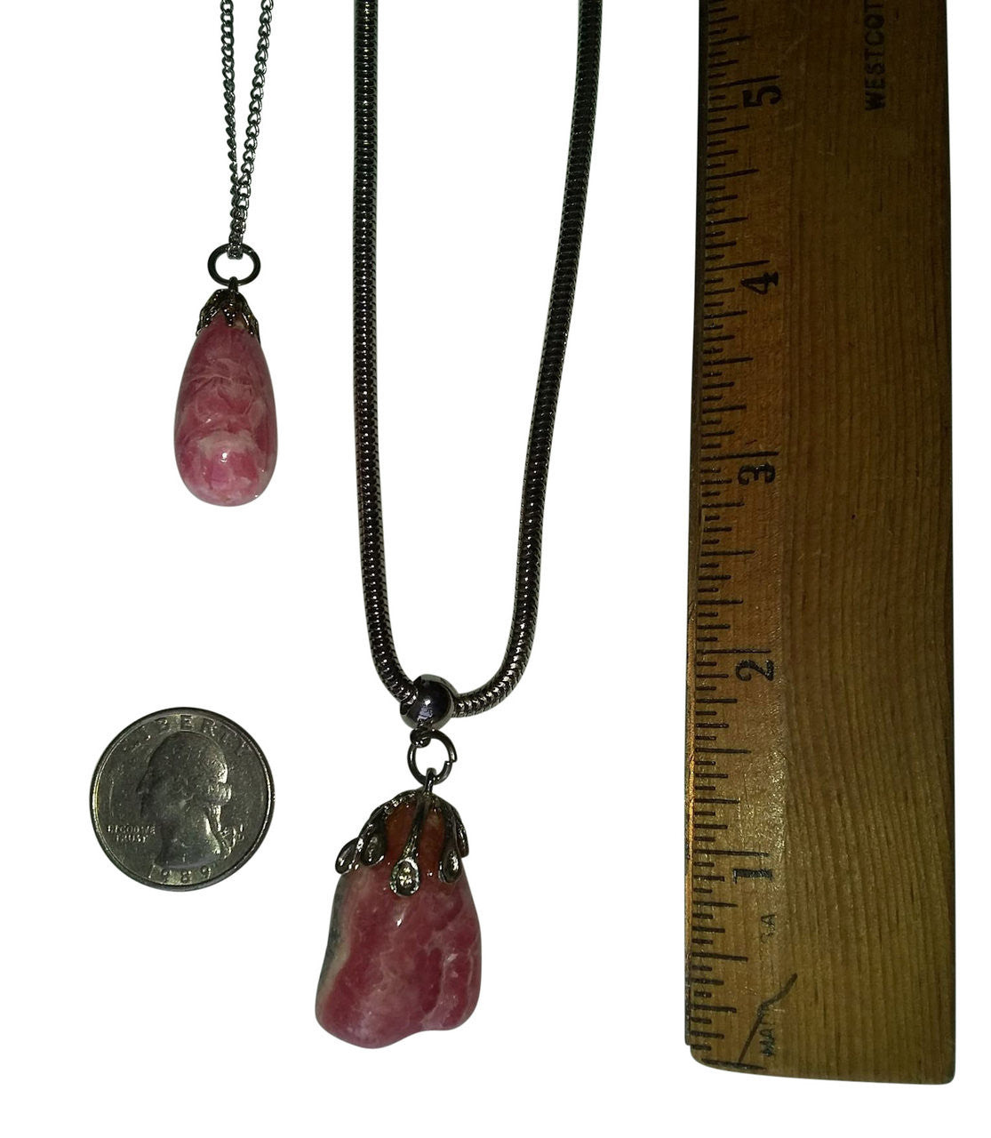 Peach Colored Agate Stone Pendant, small, on delicate 18" silver metal snake chain.-3