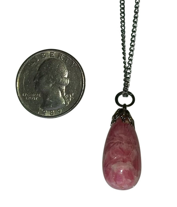 Peach Colored Agate Stone Pendant, small, on delicate 18" silver metal snake chain.
